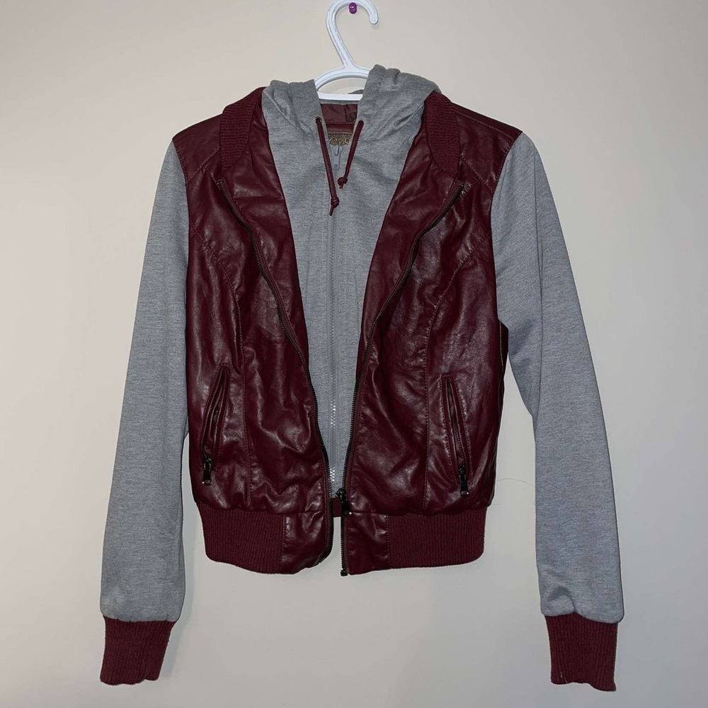Grey and red leather jacket zip up. Ci Sono. Size small